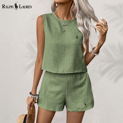 [Achetez 1, Recevez 2] Ensemble Complet en Lin Serenity Deux-Pièces par R. Ꮮаᴜгеn + Chapeau de Soleil R. Ꮮаᴜгеn Offert
