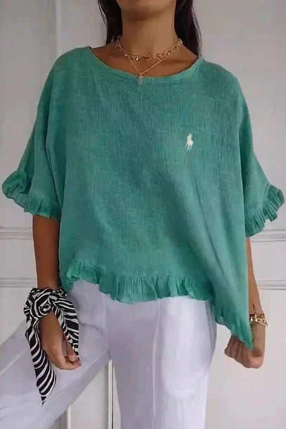 Liquidation 🔥 Chemisier en lin à volants et col rond Ralph Lauren pour femme