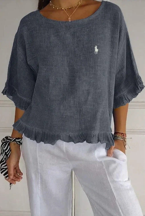 Liquidation 🔥 Chemisier en lin à volants et col rond Ralph Lauren pour femme